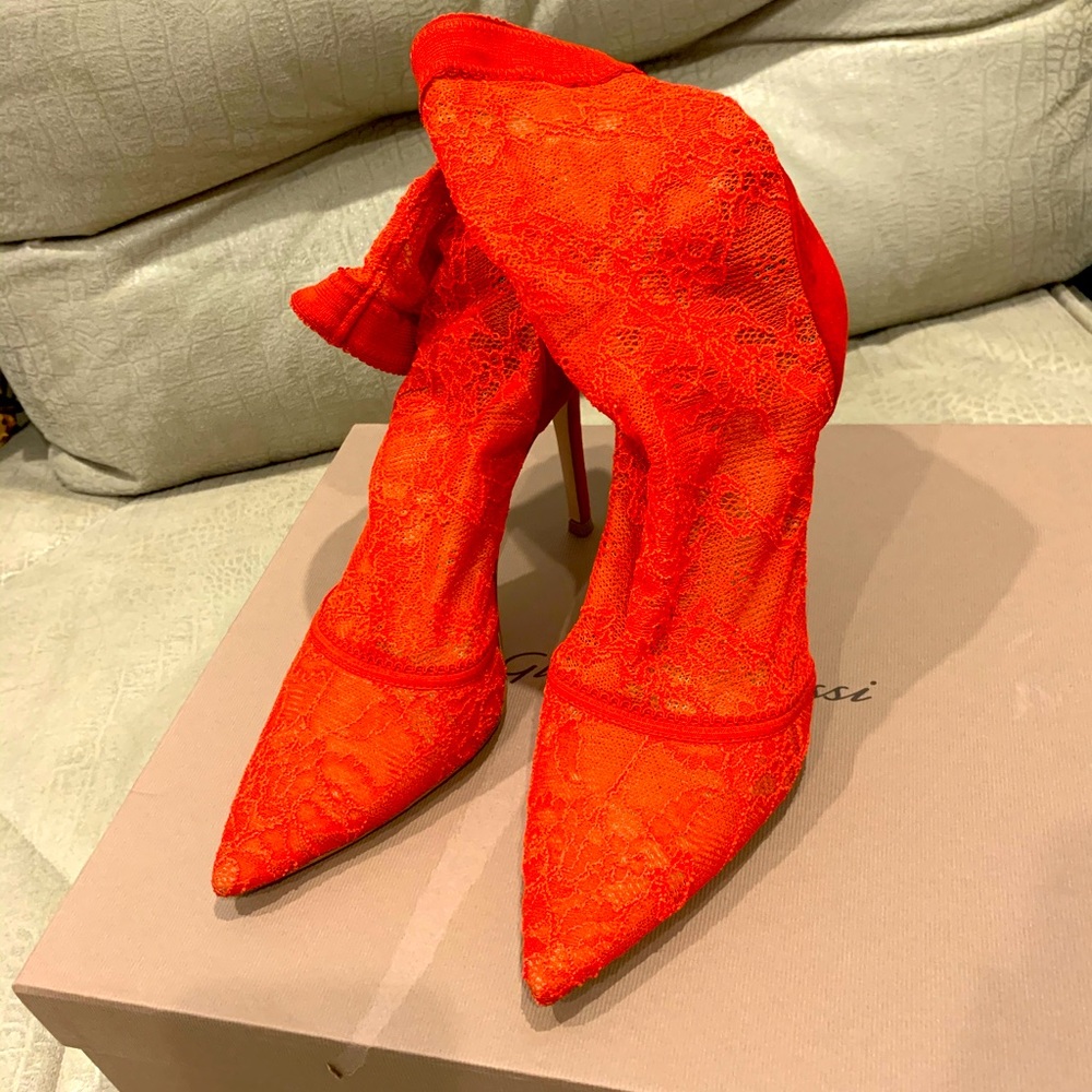 Gianvito Rossi BRINN Red Lace Sock Booties